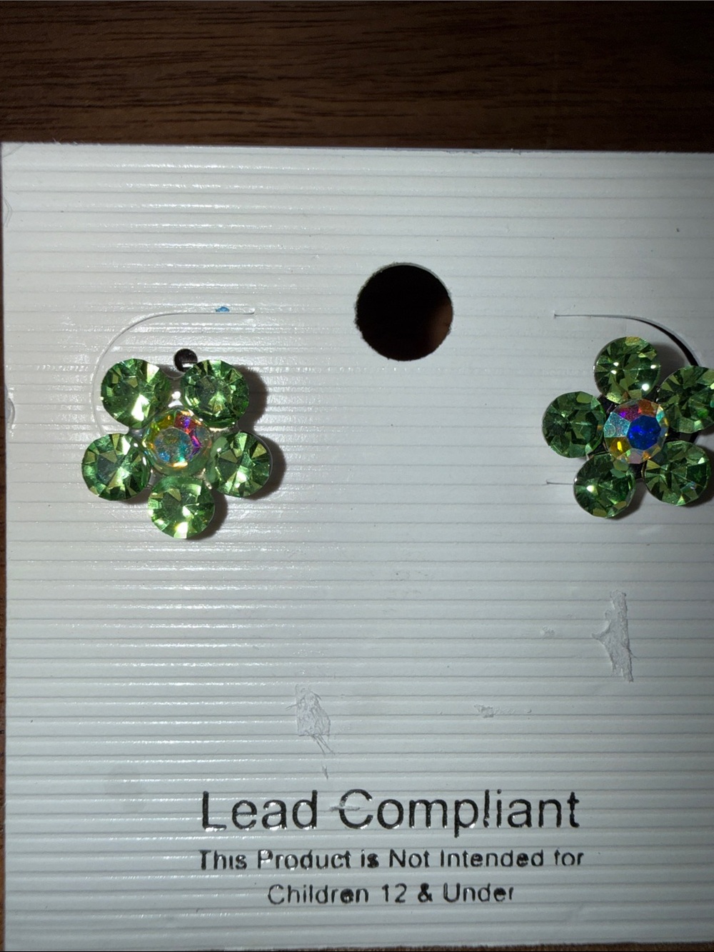 Green Crystal Flower Stud Earrings - Unbranded
